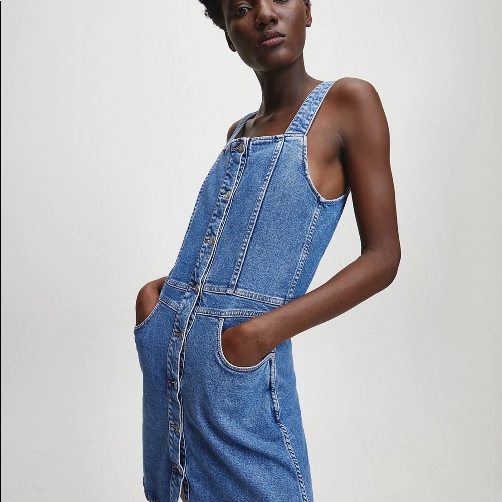 Calvin Klein Denim Button Tank Dress Light Blue Sz M